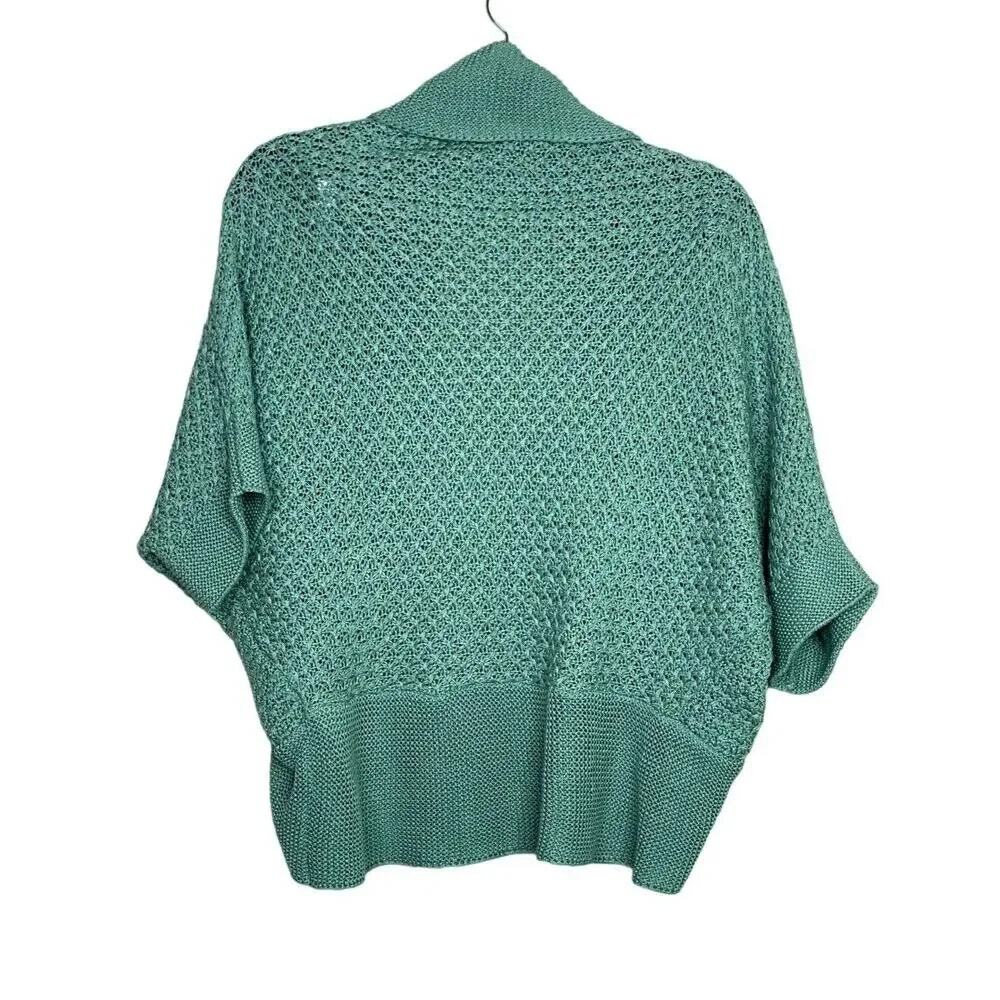 ZARA Slouchy Short Sleeves Knit Cotton Short Cardigan Sweater Open Front M Teal - Picture 14 of 15